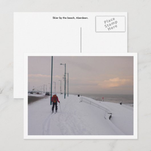 Skier bij Beach Briefkaart (Voorkant / Achterkant)