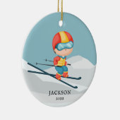 Skier Boy Aangepast kerstkeramisch sieremmer Keramisch Ornament (Rechts)