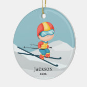 Skier Boy Aangepast kerstkeramisch sieremmer Keramisch Ornament (Links)