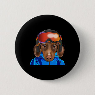 Skier Brown Teckel Snowboarding Pocket Ronde Button 5,7 Cm