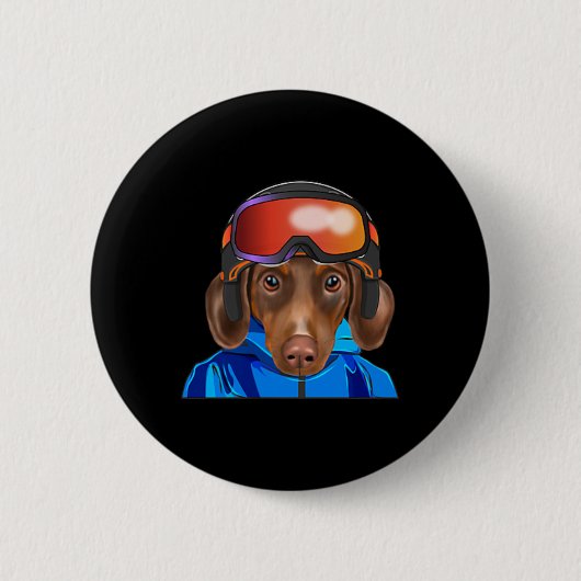 Skier Brown Teckel Snowboarding Pocket Ronde Button 5,7 Cm (Voorkant)
