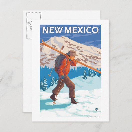 Skier Carrying SkisNew Mexico Briefkaart (Voorkant / Achterkant)