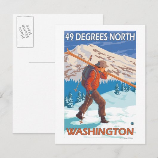 Skier Carrying Snow Skis - 49 graden noord, Briefkaart (Voorkant / Achterkant)