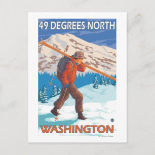 Skier Carrying Snow Skis - 49 graden noord, Briefkaart