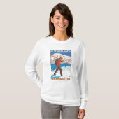 Skier Carrying Snow Skis - 49 graden noord, T-shirt (Voorkant volledig)