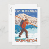 Skier Carrying Snow Skis - Crystal Mountain, WA Briefkaart (Voorkant / Achterkant)