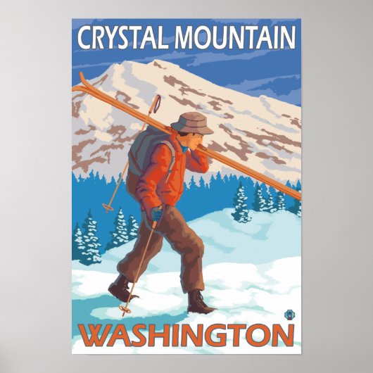 Skier Carrying Snow Skis - Crystal Mountain, WA Poster (Voorkant)