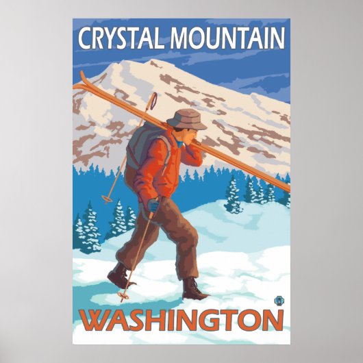 Skier Carrying Snow Skis - Crystal Mountain, WA Poster (Voorkant)