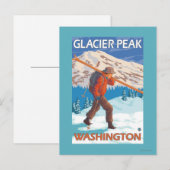 Skier Carrying Snow Skis - Glacier Peak, WA Briefkaart (Voorkant / Achterkant)
