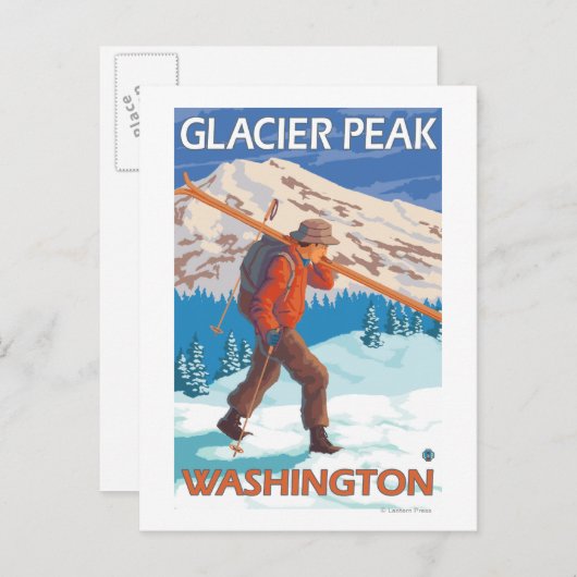 Skier Carrying Snow Skis - Glacier Peak, WA Briefkaart (Voorkant / Achterkant)