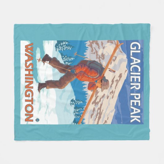 Skier Carrying Snow Skis - Glacier Peak, WA Fleece Deken (Voorkant (Horizontaal))