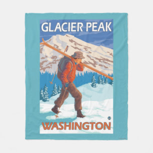 Skier Carrying Snow Skis - Glacier Peak, WA Fleece Deken