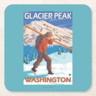 Skier Carrying Snow Skis - Glacier Peak, WA Kartonnen Onderzetters