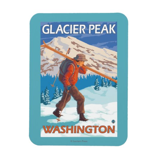 Skier Carrying Snow Skis - Glacier Peak, WA Magneet (Verticaal)
