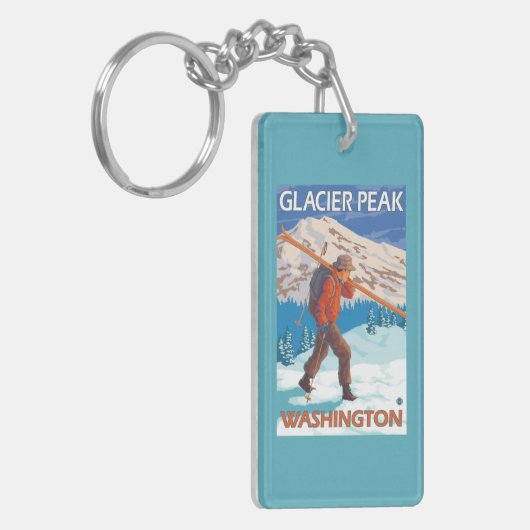 Skier Carrying Snow Skis - Glacier Peak, WA Sleutelhanger (Voorkant Links)