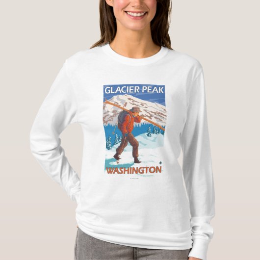 Skier Carrying Snow Skis - Glacier Peak, WA T-shirt (Voorkant)