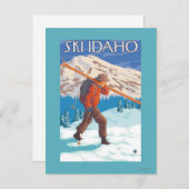 Skier Carrying Snow Skis - Idaho Briefkaart (Voorkant / Achterkant)