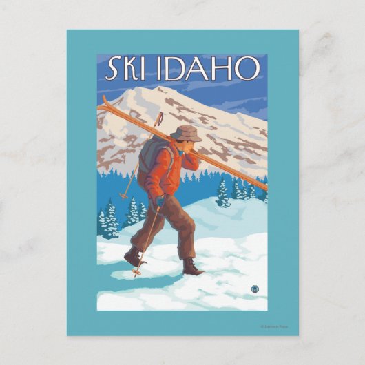 Skier Carrying Snow Skis - Idaho Briefkaart (Voorkant)