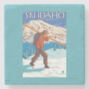 Skier Carrying Snow Skis - Idaho Stenen Onderzetter