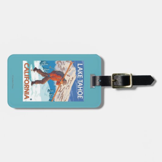 Skier Carrying Snow Skis - Lake Tahoe, Californi Bagagelabel (Voorkant horizontaal)