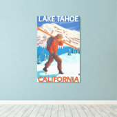 Skier Carrying Snow Skis - Lake Tahoe, Californi Canvas Afdruk (Insitu (Houten vloer))