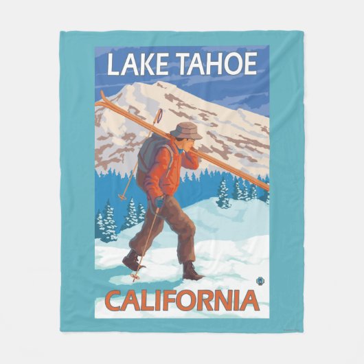 Skier Carrying Snow Skis - Lake Tahoe, Californi Fleece Deken (Voorkant)