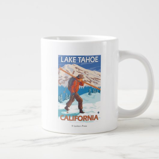 Skier Carrying Snow Skis - Lake Tahoe, Californi Grote Koffiekop (Rechts)