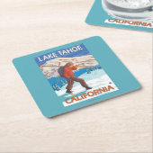 Skier Carrying Snow Skis - Lake Tahoe, Californi Kartonnen Onderzetters (Schuin)