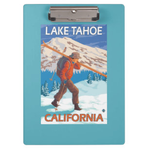Skier Carrying Snow Skis - Lake Tahoe, Californi Klembord