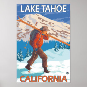 Skier Carrying Snow Skis - Lake Tahoe, Californi Poster