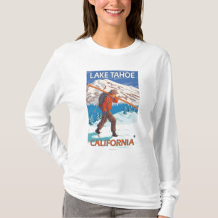 Skier Carrying Snow Skis - Lake Tahoe, Californi T-shirt
