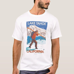 Skier Carrying Snow Skis - Lake Tahoe, Californi T-shirt