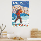 Skier Carrying Snow Skis - Lake Tahoe, Californië Poster (Keuken)