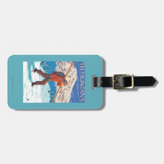 Skier Carrying Snow Skis - Montana Bagagelabel (Voorkant horizontaal)