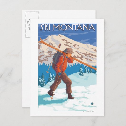 Skier Carrying Snow Skis - Montana Briefkaart (Voorkant / Achterkant)