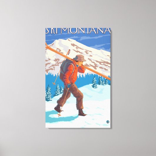 Skier Carrying Snow Skis - Montana Canvas Afdruk (Voorkant)