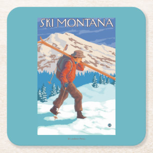 Skier Carrying Snow Skis - Montana Kartonnen Onderzetters