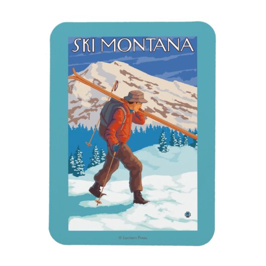 Skier Carrying Snow Skis - Montana Magneet (Verticaal)
