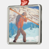 Skier Carrying Snow Skis - Montana Metalen Ornament (Links)