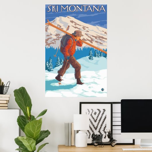 Skier Carrying Snow Skis - Montana Poster (Thuiskantoor)