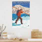 Skier Carrying Snow Skis - Montana Poster (Keuken)