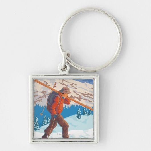 Skier Carrying Snow Skis - Montana Sleutelhanger (Voorkant)