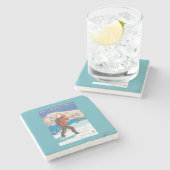 Skier Carrying Snow Skis - Montana Stenen Onderzetter (Zijkant)