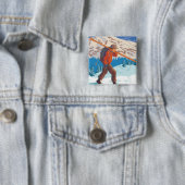 Skier Carrying Snow Skis - Montana Vierkante Button 5,1 Cm (In situ)