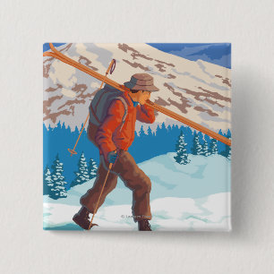 Skier Carrying Snow Skis - Montana Vierkante Button 5,1 Cm