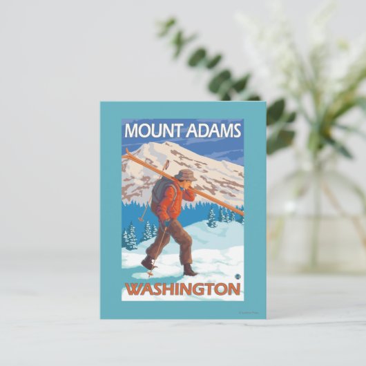 Skier Carrying Snow Skis - Mount Adams, WA Briefkaart (Staand voorkant)