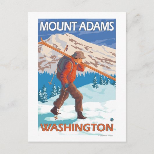 Skier Carrying Snow Skis - Mount Adams, WA Briefkaart (Voorkant)
