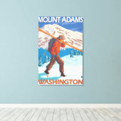 Skier Carrying Snow Skis - Mount Adams, WA Canvas Afdruk (Insitu (Houten vloer))