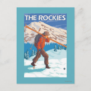 Skier Carrying Snow Skis - The Rockies Briefkaart