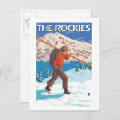 Skier Carrying Snow Skis - The Rockies Briefkaart (Voorkant / Achterkant)